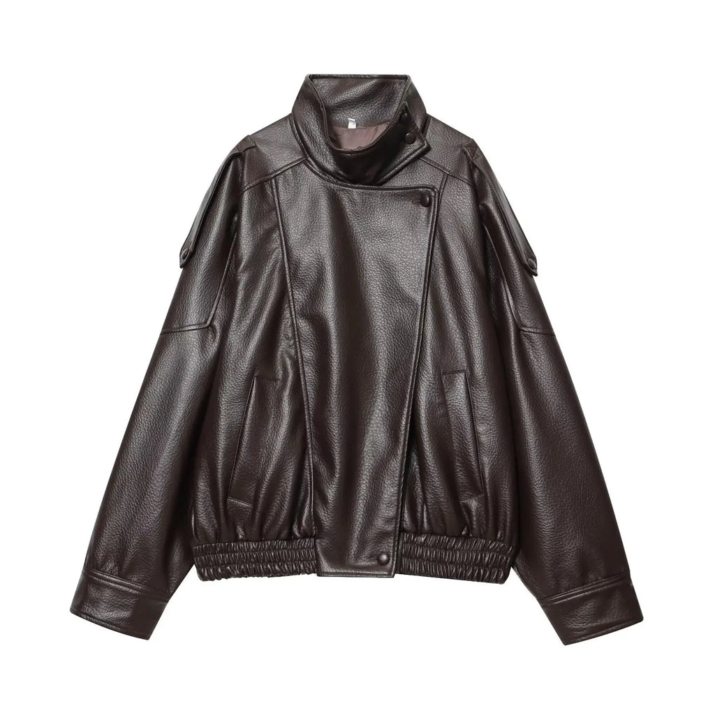 Chaqueta Midnight Rebel — Cuero Sintético Negro con Estilo Oversize