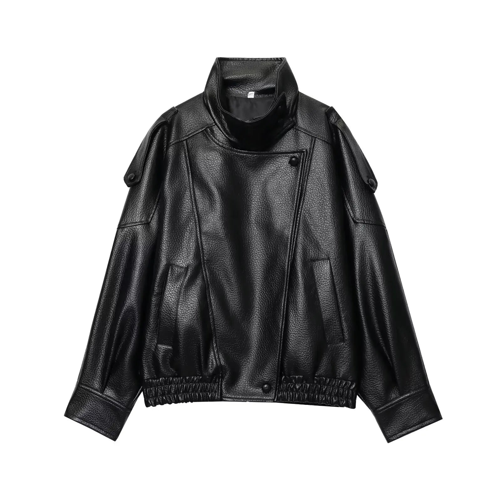 Chaqueta Midnight Rebel — Cuero Sintético Negro con Estilo Oversize